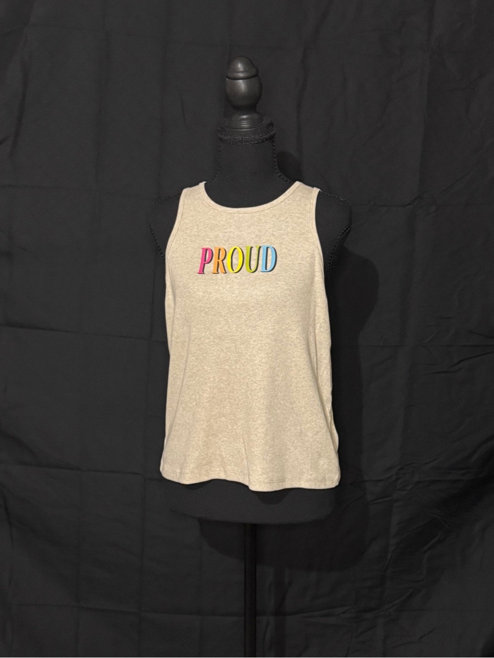 NWT Target Pride Proud Rainbow Graphic Ribbed Tank Top Oat Heather Large